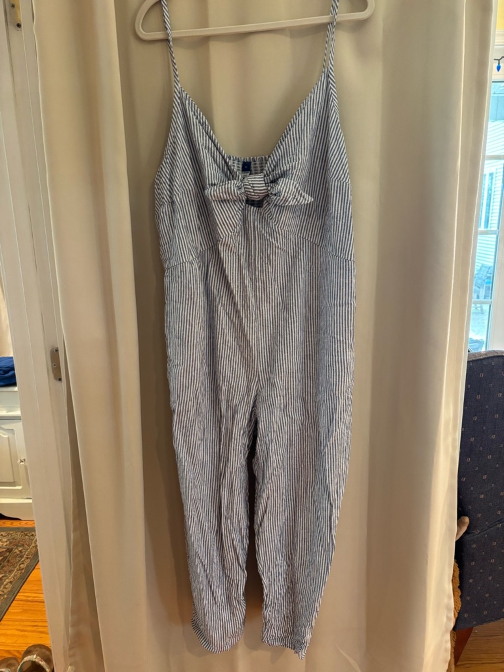 Old Navy Blue and White Striped Tie-Front Jumpsuit